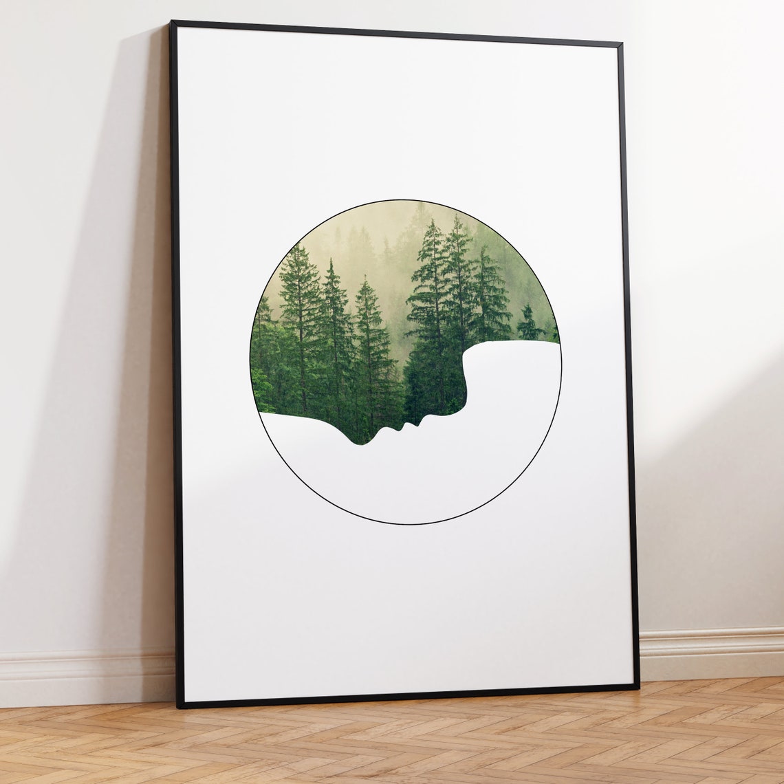 Misty Pine Forest Circle Minimalist Evergreen Trees Nature Poster - Image 2