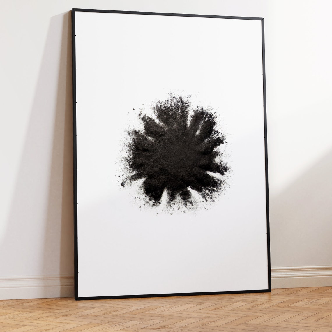Black Powder Splash Minimalist Abstract Monochrome Modern Art Poster - Image 2