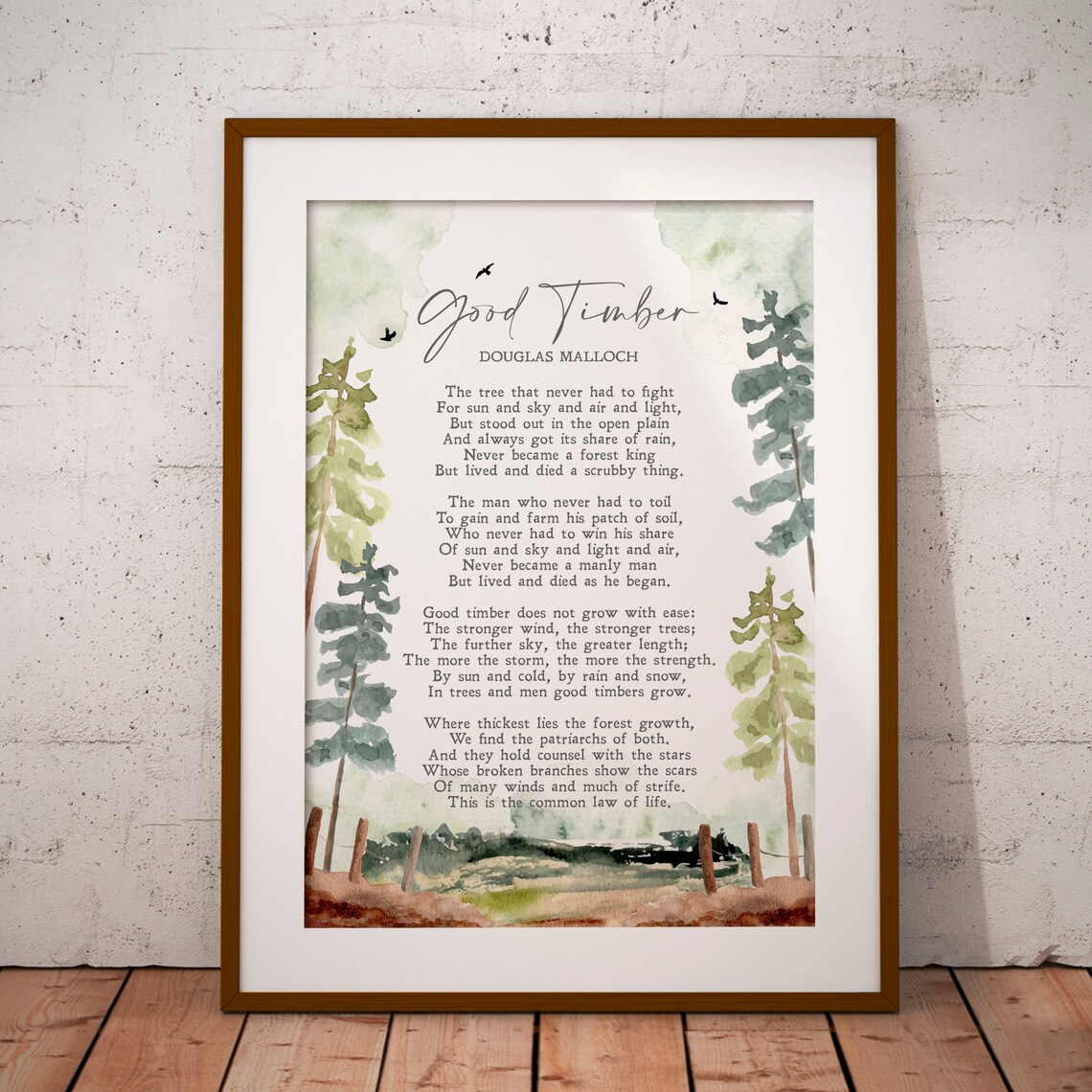 Good Timber Poem by Douglas Malloch, Watercolor Art Print