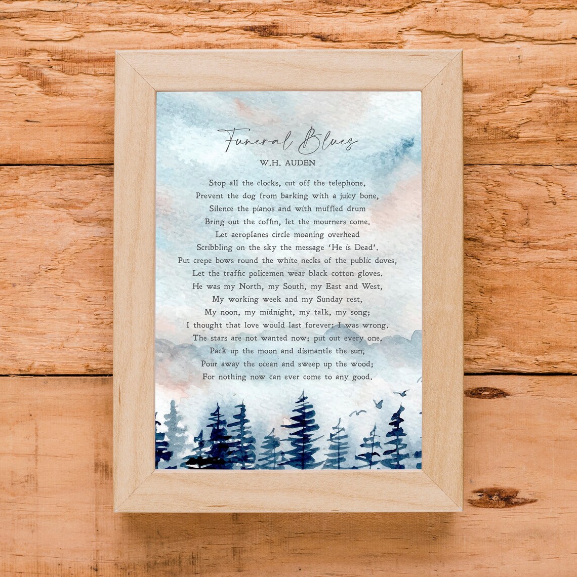 Funeral Blues by W. H. Auden, Watercolor Art Print - Image 2