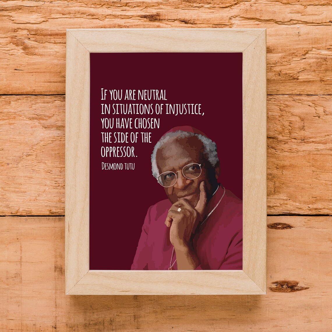 Desmond Tutu Neutral In Situations Of Injustice Portrait Quote Poster - Image 2