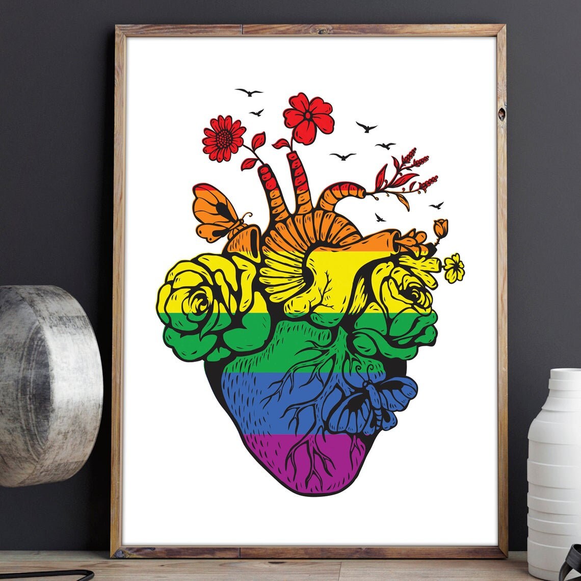 Gay Pride Heart Rainbow Flag LGBTQ Wall Art Print