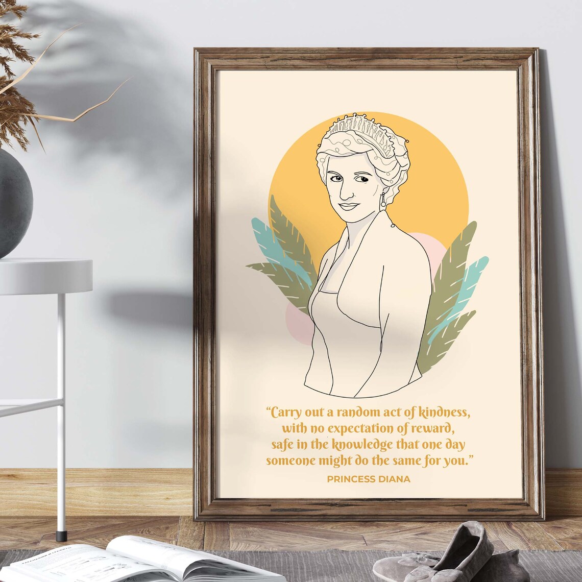 Princess Diana Random Act Of Kindness Line Art Quote Portrait Poster - Image 2