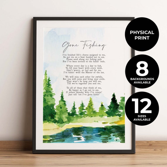 Gone Fishing Sympathy Art Print, Bereavement Quote
