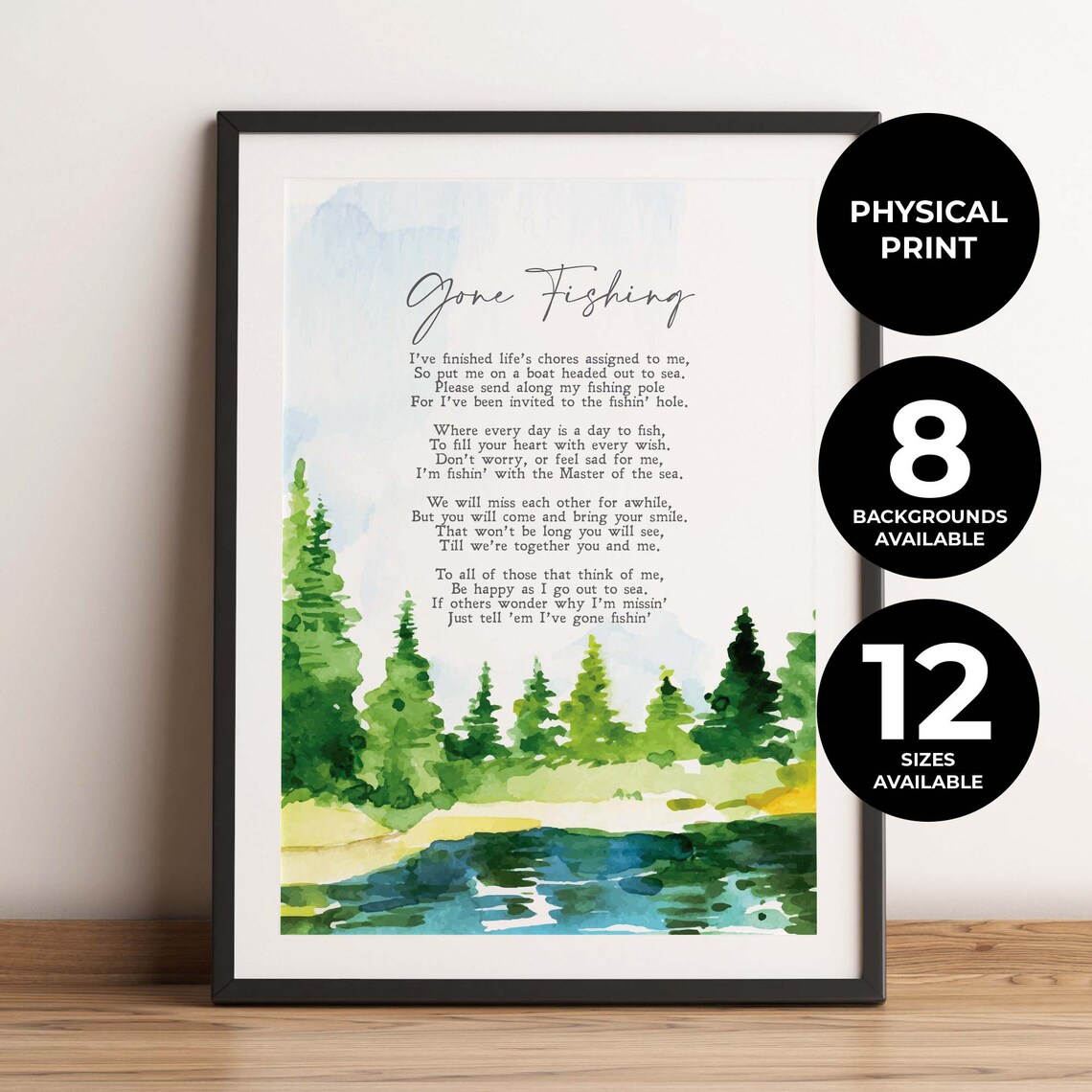 Gone Fishing Sympathy Art Print, Bereavement Quote