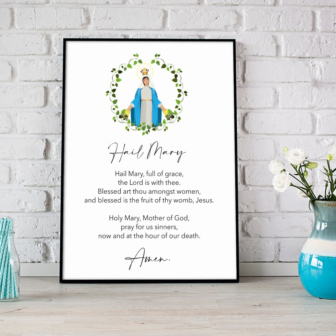 Hail Mary Full of Grace Prayer Our Lady Wreath Catholic Minimalist Poster - Image 3