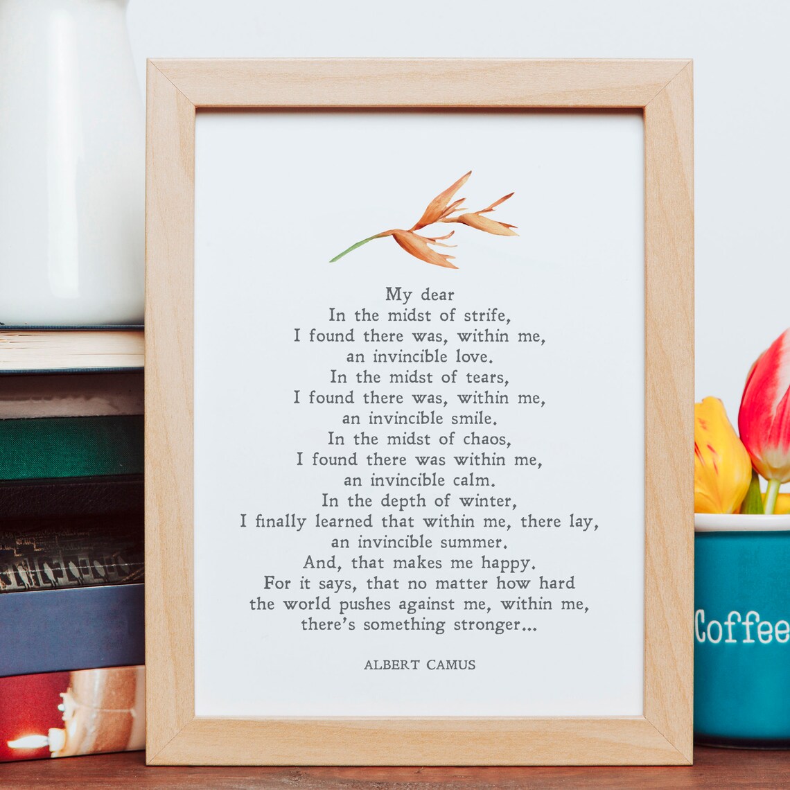 Invincible Summer, Albert Camus Minimalist Quote Art Print