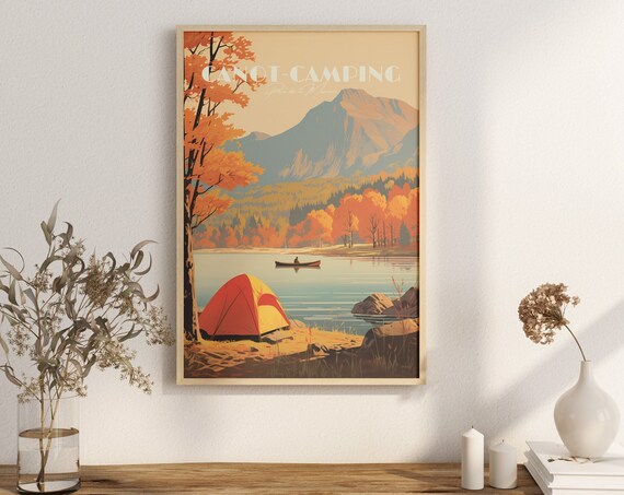 Canot Camping Parc De La Mauricie Quebec Autumn Lake Travel Poster