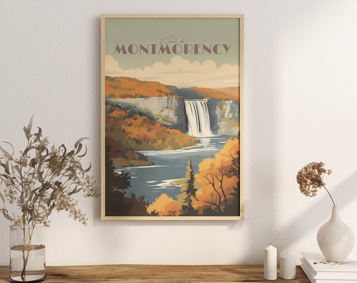 Montmorency Waterfall Vintage Travel Poster, Québec City