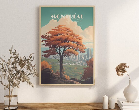 Print Montreal Belvdre Kondiaronk Poster Cityscape Views Wall Decor Urban Landmarks Art Mont Royale Downtown Canada Vintage