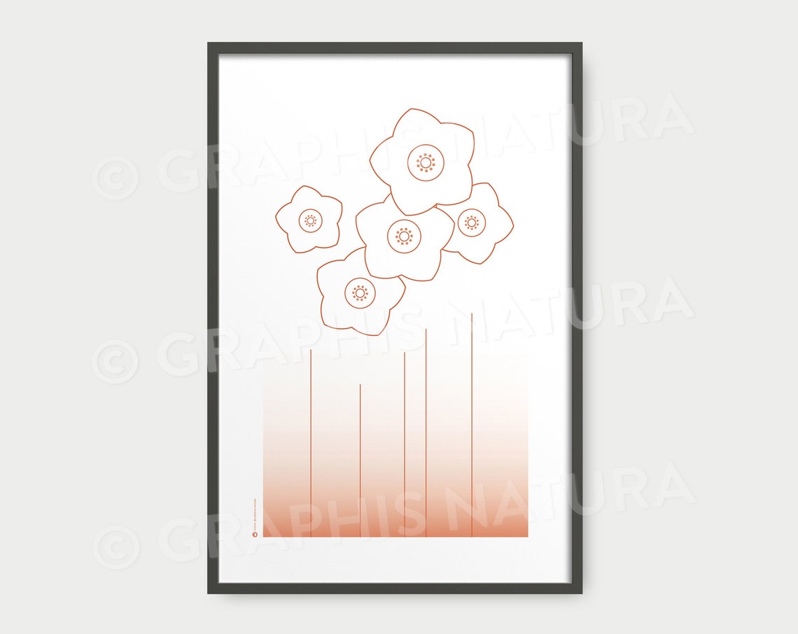 Rust Orange Line Wildflowers Poster Minimalist Botanical Sketch