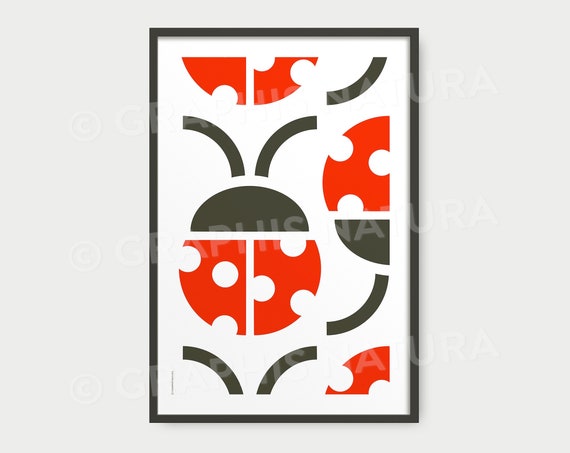 Ladybug Art Print Minimalist Ladybug Wall Art Geometric Ladybug Print Ladybug Poster Colorful Wildlife Art Organic Modern Decor