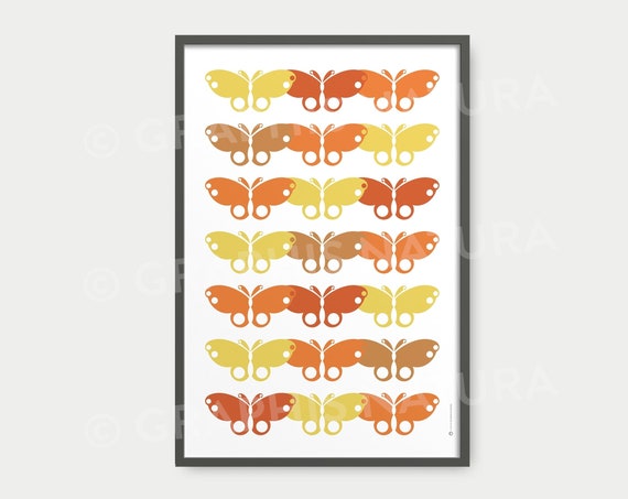 Butterfly Art Print Butterfly Wall Art Minimalist Orange Yellow Butterfly Poster Nature Inspired Art Modern Decor One Of A Kind Gift