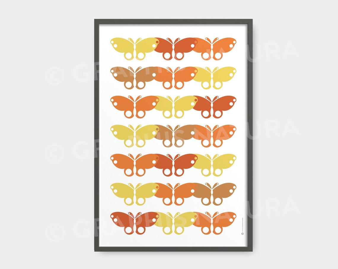 Orange Yellow Butterfly Grid Minimalist Modern Insect Nature Poster