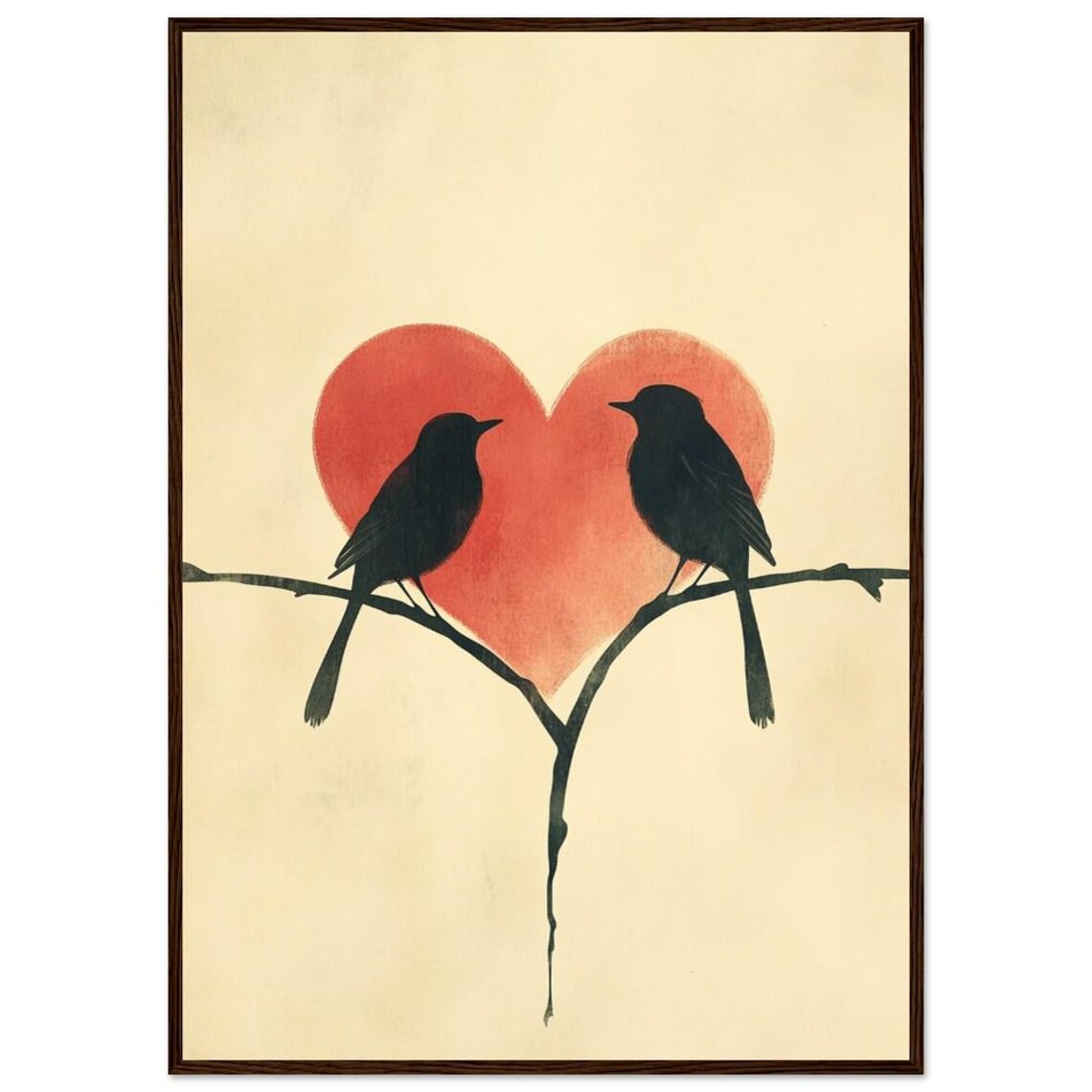 Love Birds Silhouette Red Watercolor Heart Sweet Framed Art Print