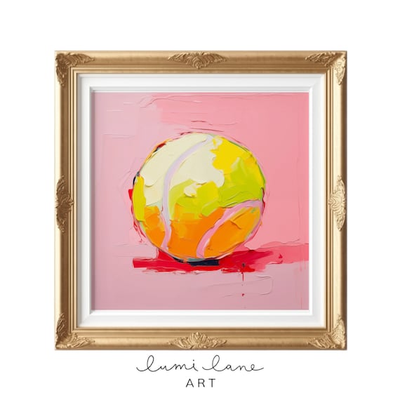 Tennis Ball Art, Textured Oil Painting Print