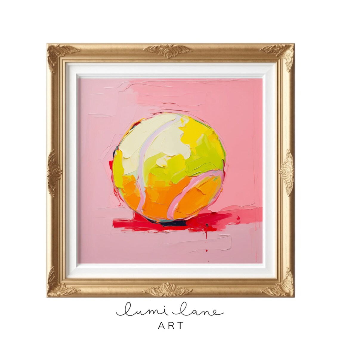 Tennis Ball Art, Textured Oil Painting Print