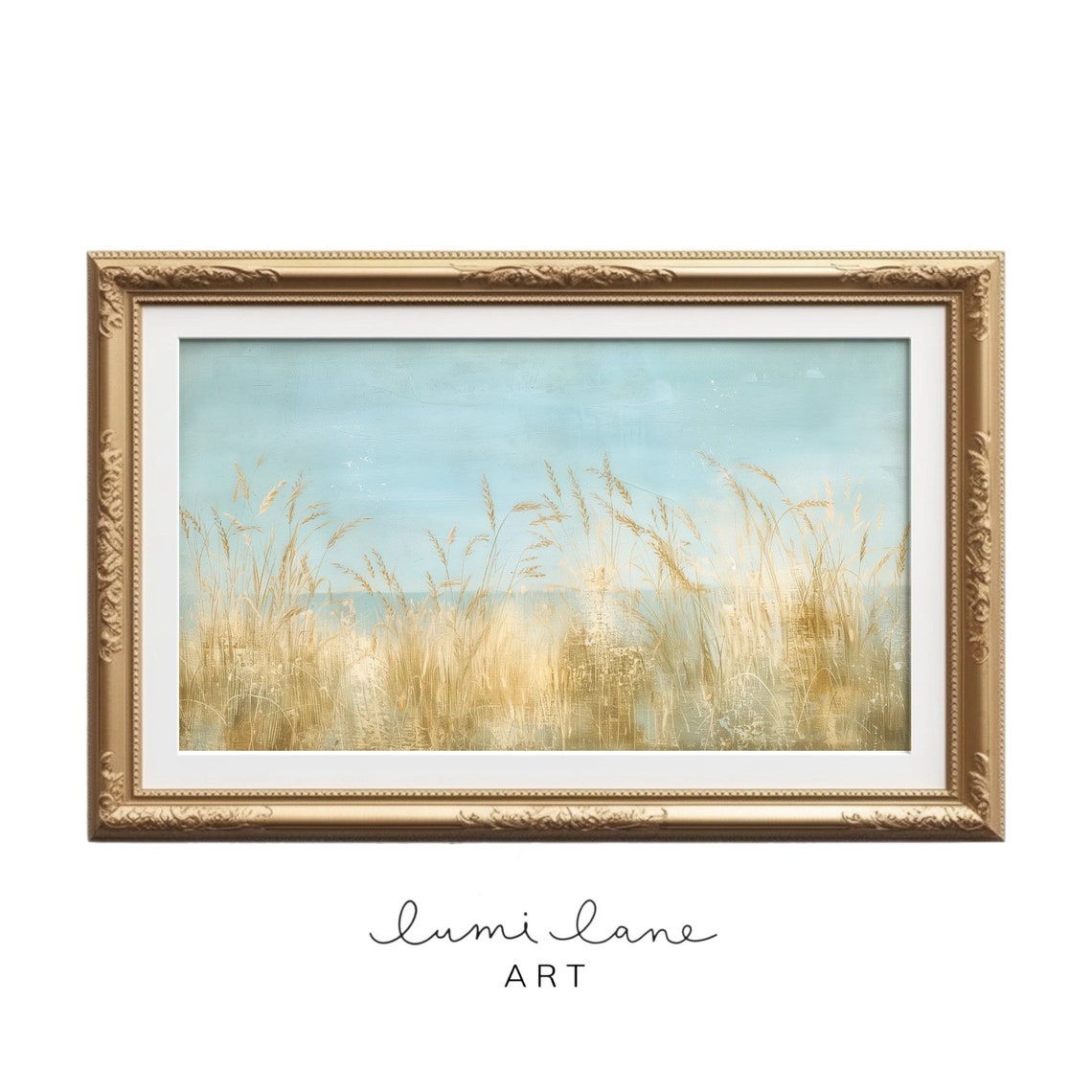 Golden Grass Stalks Pale Blue Sky Minimalist Field Art Poster