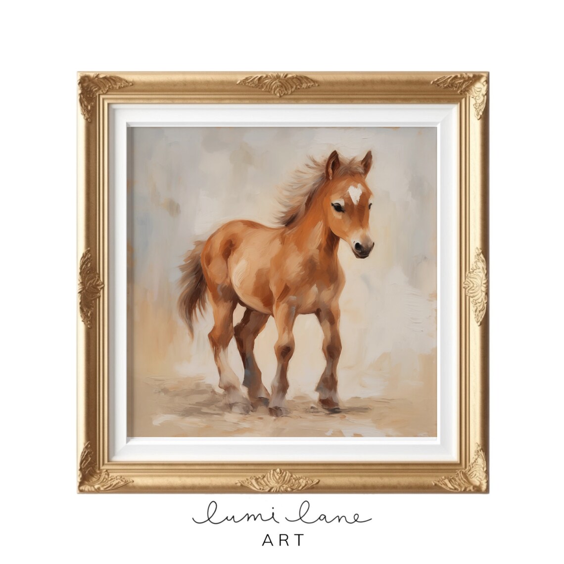 Chestnut Foal Young Horse Soft Neutral Watercolor Painting Poster