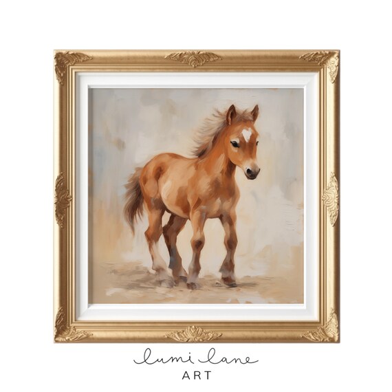 Chestnut Foal Young Horse Soft Neutral Watercolor Painting Poster