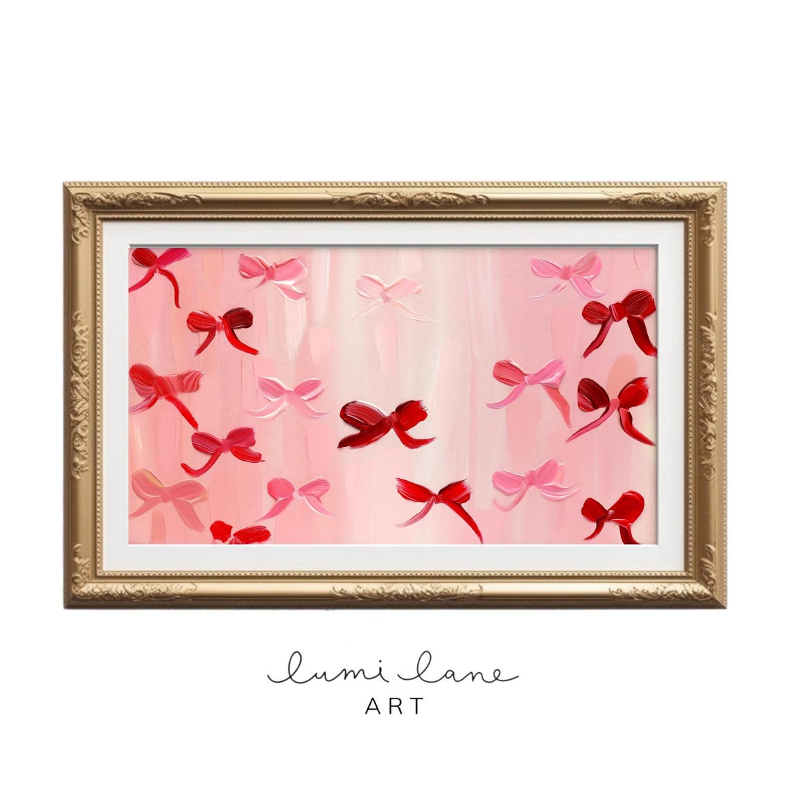 Red And Pink Ribbon Bows Soft Pink Oil Painting Romantic Canvas Poster