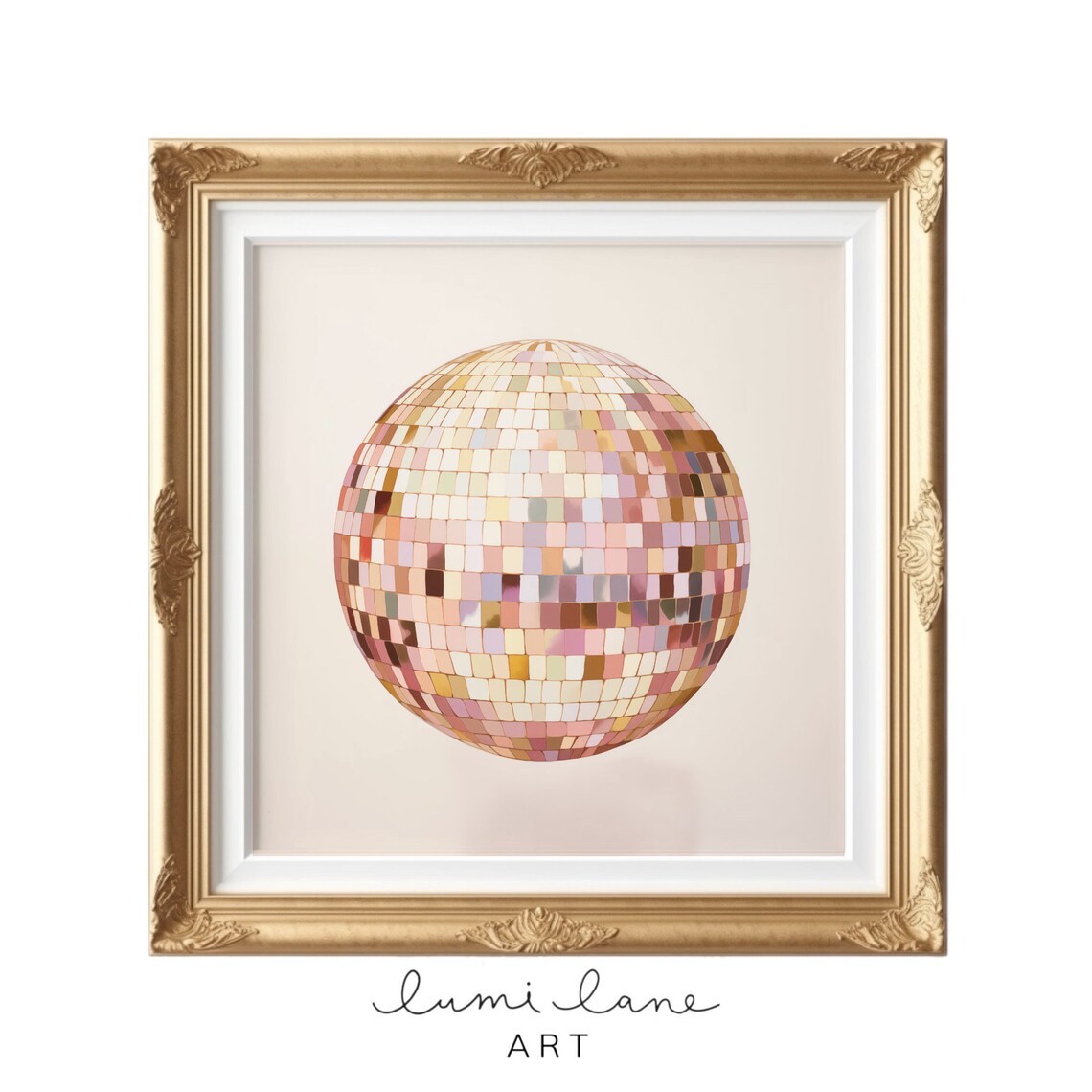 Gold Disco Ball On Ivory Party Mirror Art Print