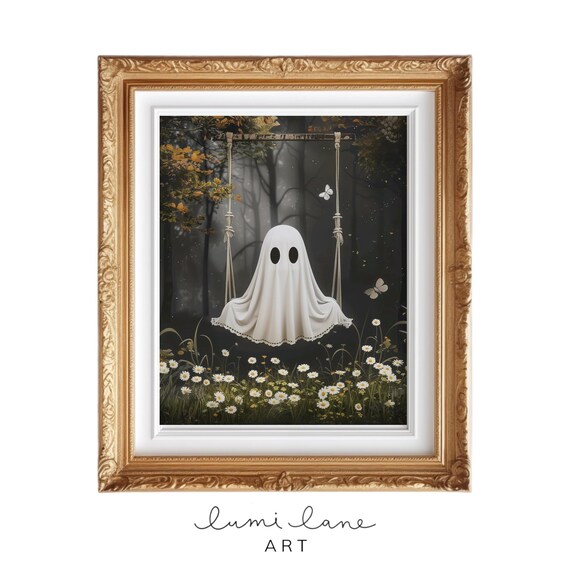 Daisy Swing Art Pretty Halloween Florals Cute White Sheet Moody Spooky Flower Field
