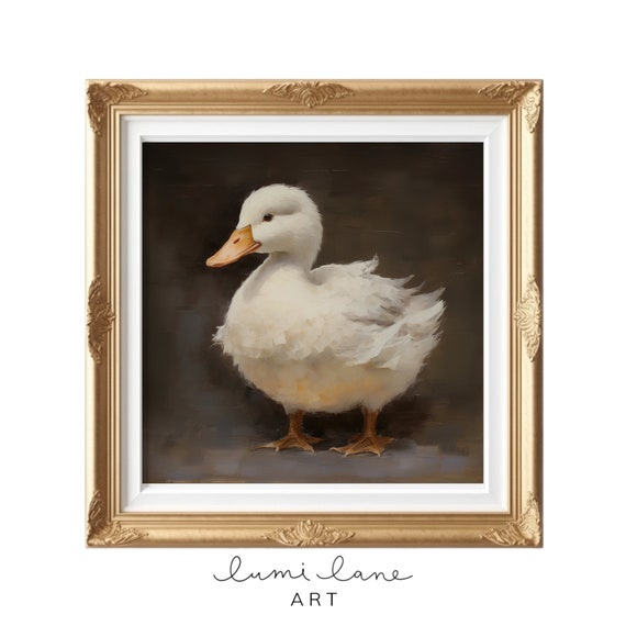 Duckling Art Instant Wall Original Textured Painting Print Square Farmyard Barnyard Cute Duck Cottage Nursery