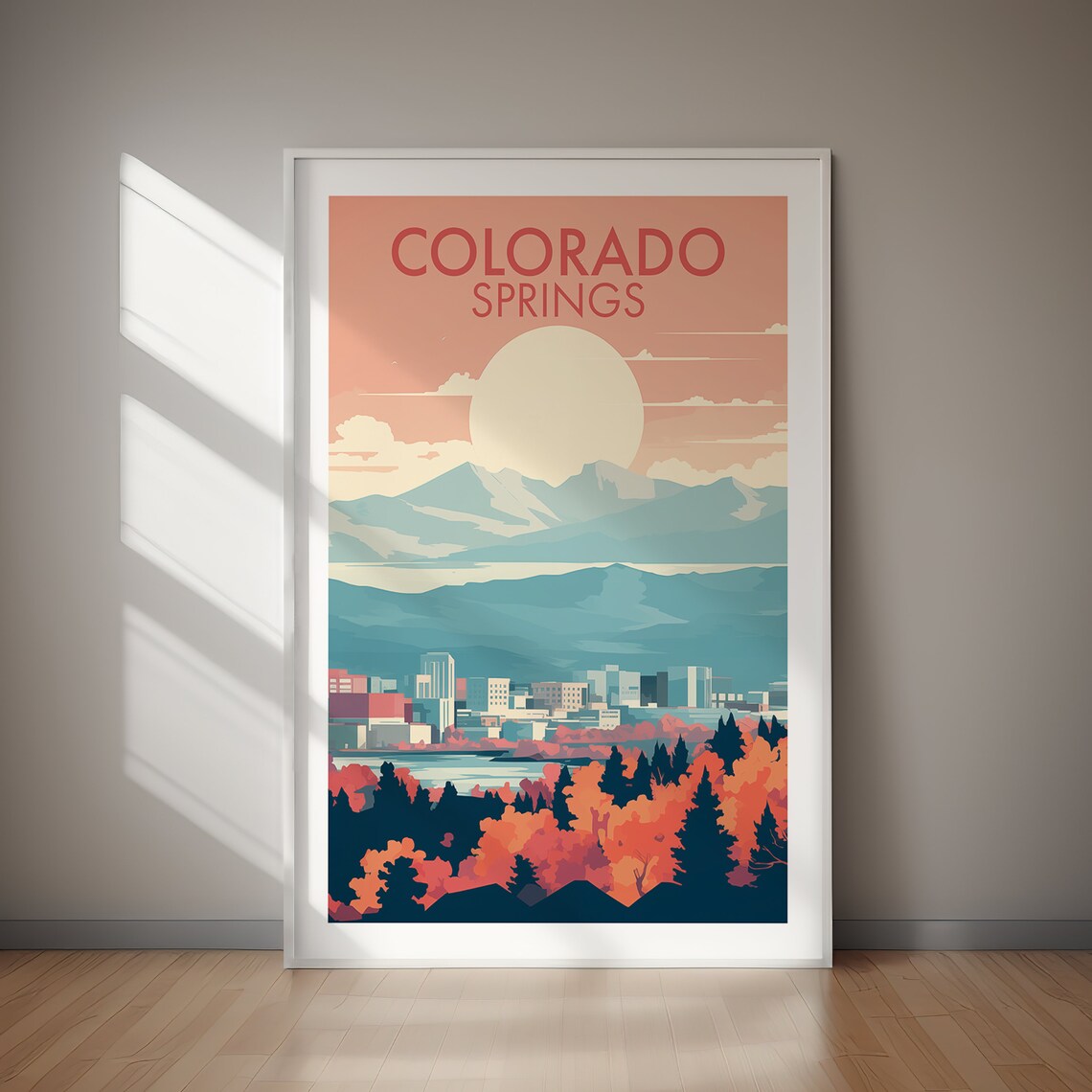 Colorado Springs Colorado Mountains Sunset Autumn Travel Poster