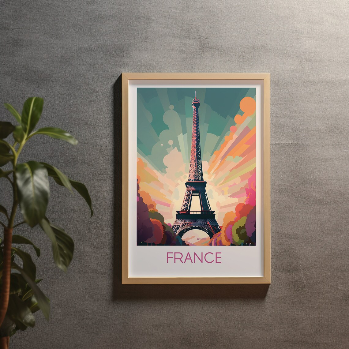France Eiffel Tower Colorful Sunburst Paris Icon Travel Poster