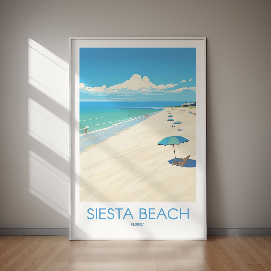 Siesta Beach Florida White Sand Umbrella Serene Travel Poster