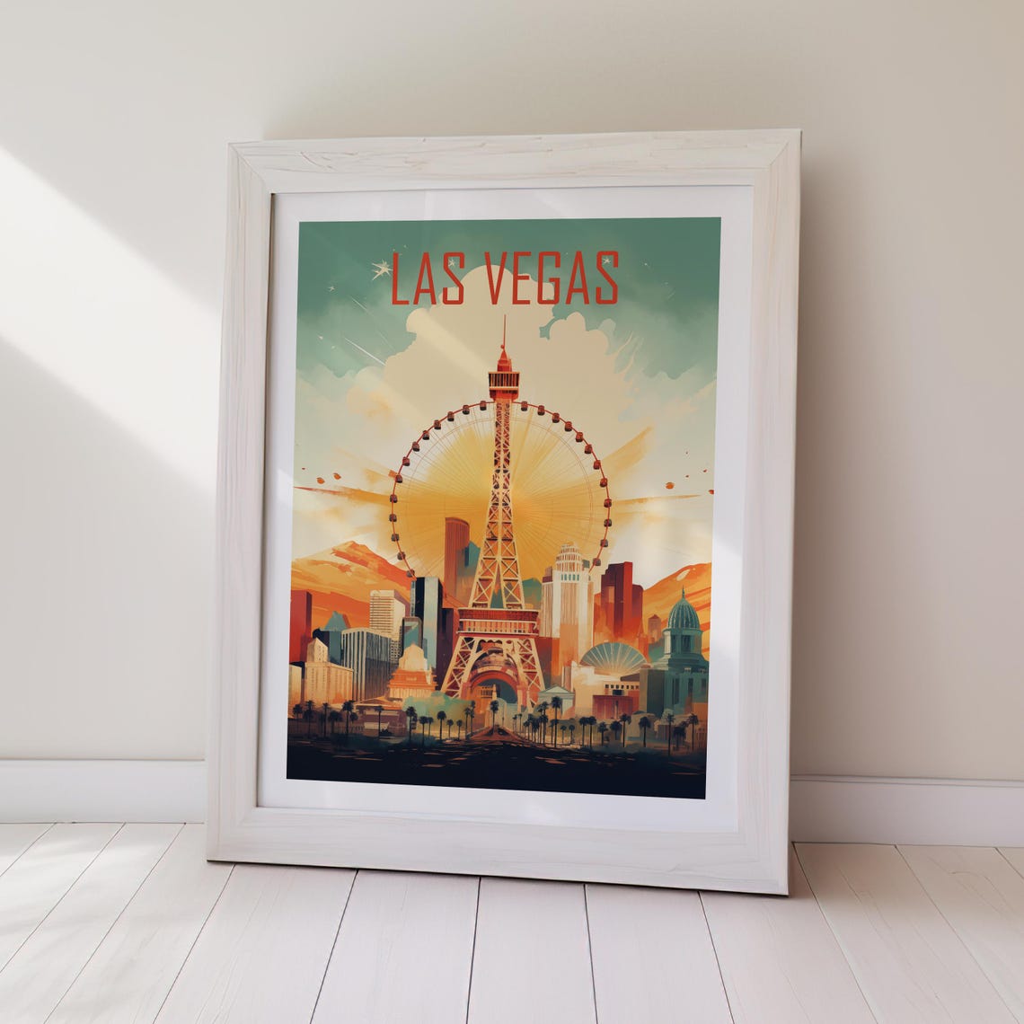 Las Vegas Nevada Eiffel Tower Ferris Wheel Retro Travel Poster - Image 2