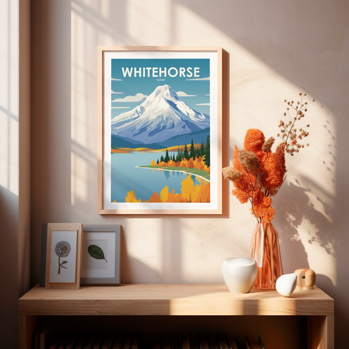 Whitehorse Yukon Snowcapped Mountain Autumn Lake Travel Poster - Image 2