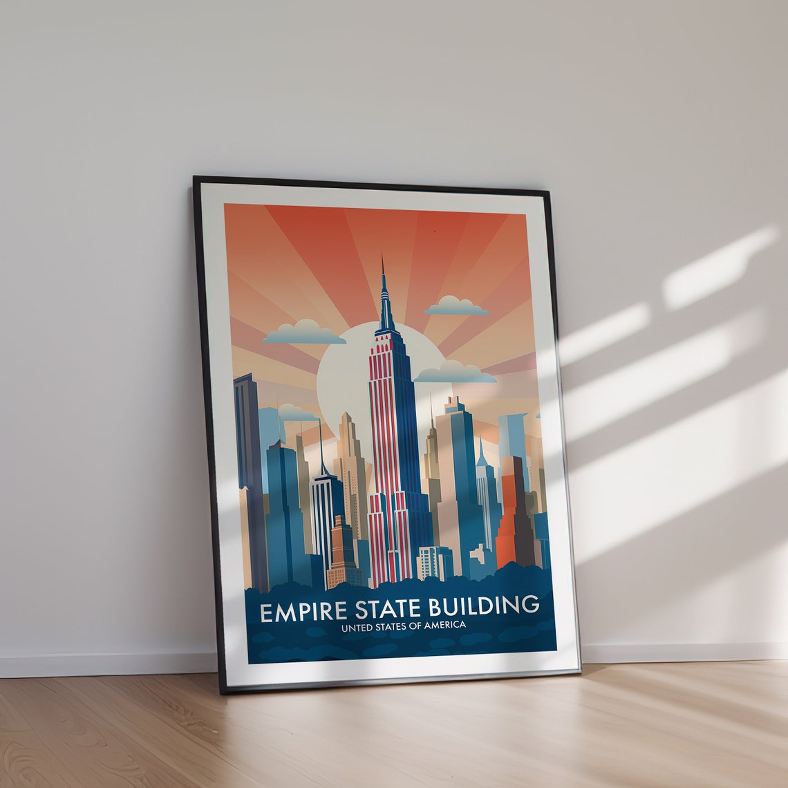 Empire State Building New York Retro Skyline Travel Poster Art - Image 2