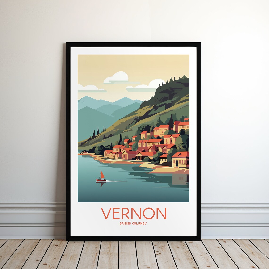 Vernon British Columbia Lakeside Village Sunset Travel Poster - Image 2