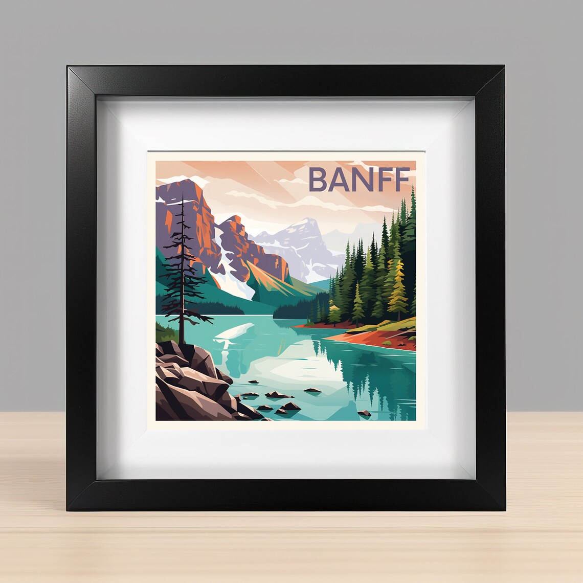 Banff Mountain Lake Alpine Wilderness Vintage Style Travel Poster - Image 2