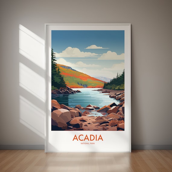 Acadia National Park Rocky Shoreline Lake Autumn Hill Poster