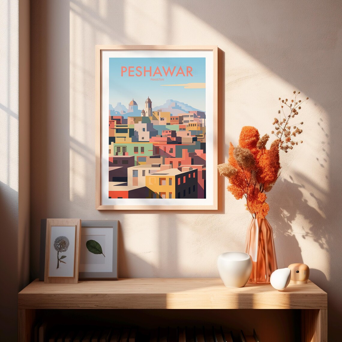 Peshawar Pakistan Historic Old Town Colorful Geometric Travel Poster - Image 2
