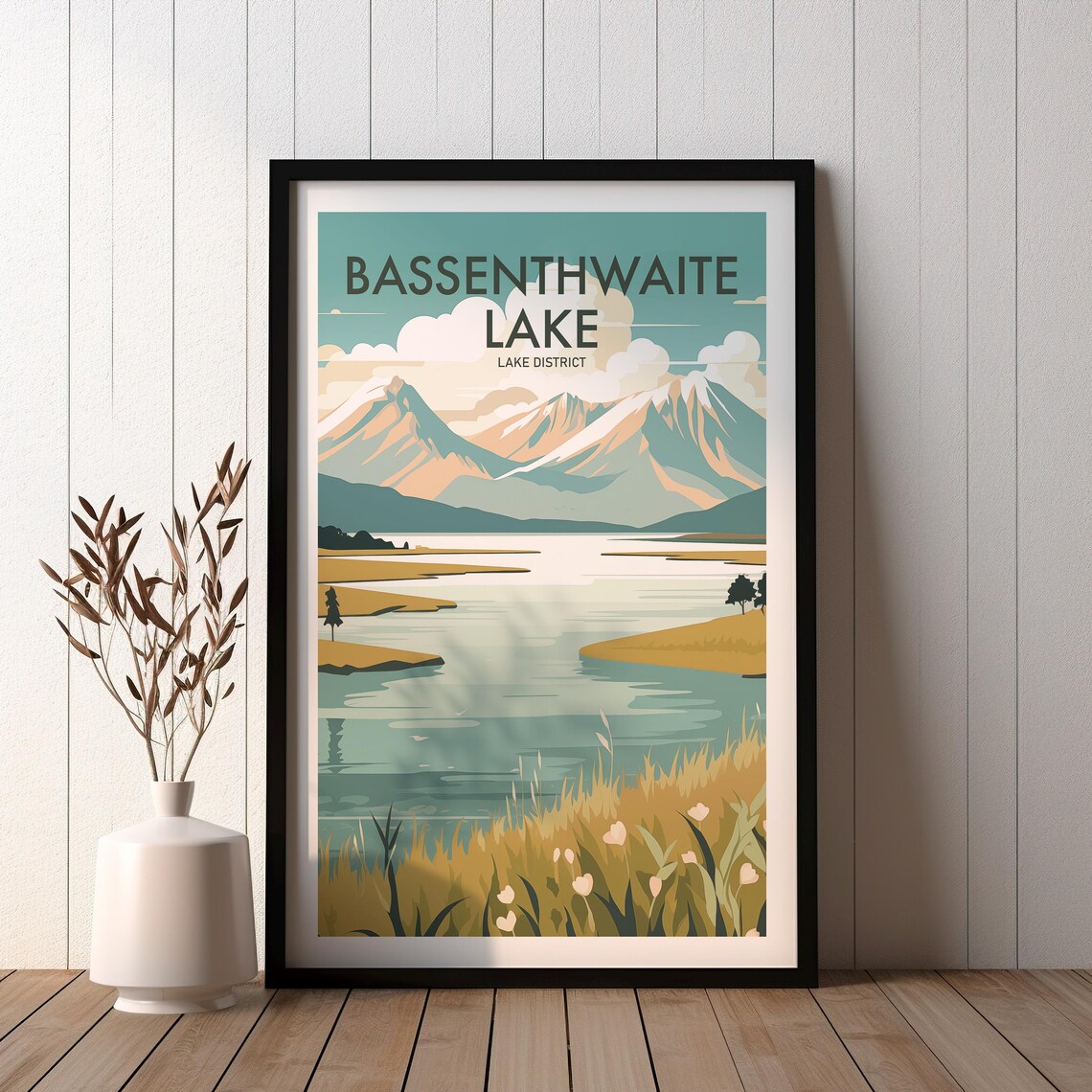 Bassenthwaite Lake District Mountains Golden Shores Travel Poster