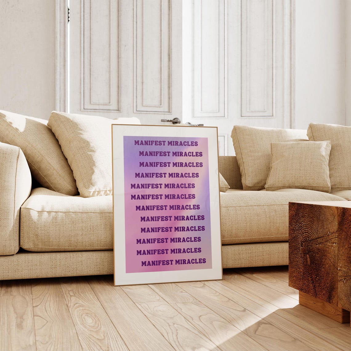 Manifest Miracles Repeated Typography Poster Purple Gradient Quote Art - Image 2