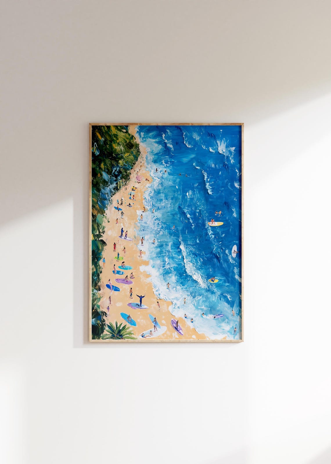 Impressionist Beach Surfers Painting Summer Ocean Crowd Poster - Image 4