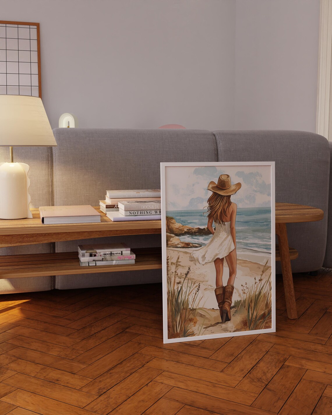 Cowgirl Walking on the Beach Watercolor Coastal Girl Art Poster - Image 5