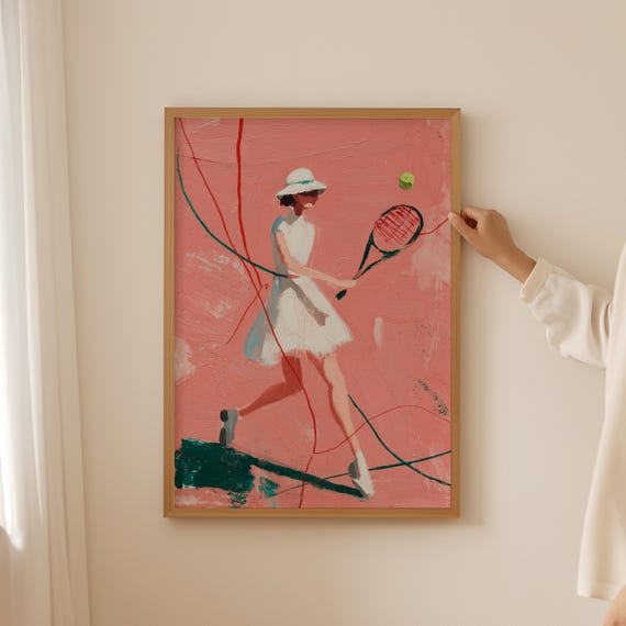 Grandmillennial Tennis Wall Art Simple Sketch Hobby Gift Trendy Old Money Sports Poster Preppy Cubicle Decor Friends Print
