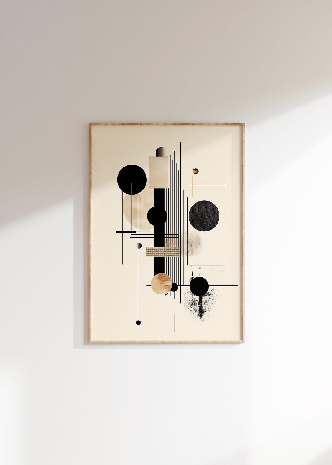 Black Beige Geometric Bauhaus Abstract Circle Line Modern Poster - Image 2