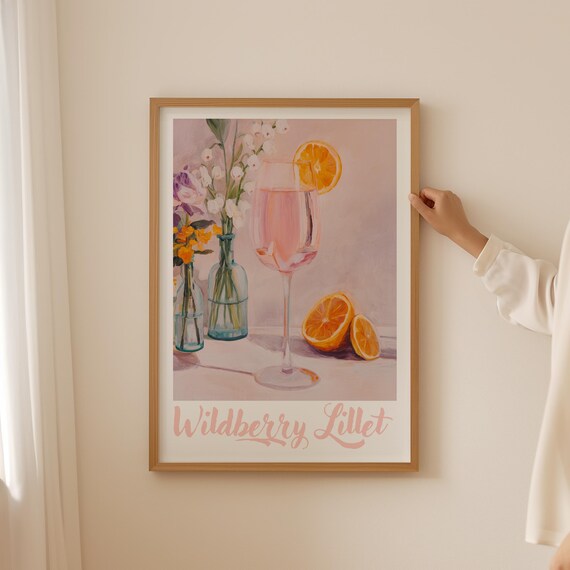 Wildberry Lillet Pink Cocktail Orange Citrus Floral Bar Art Print