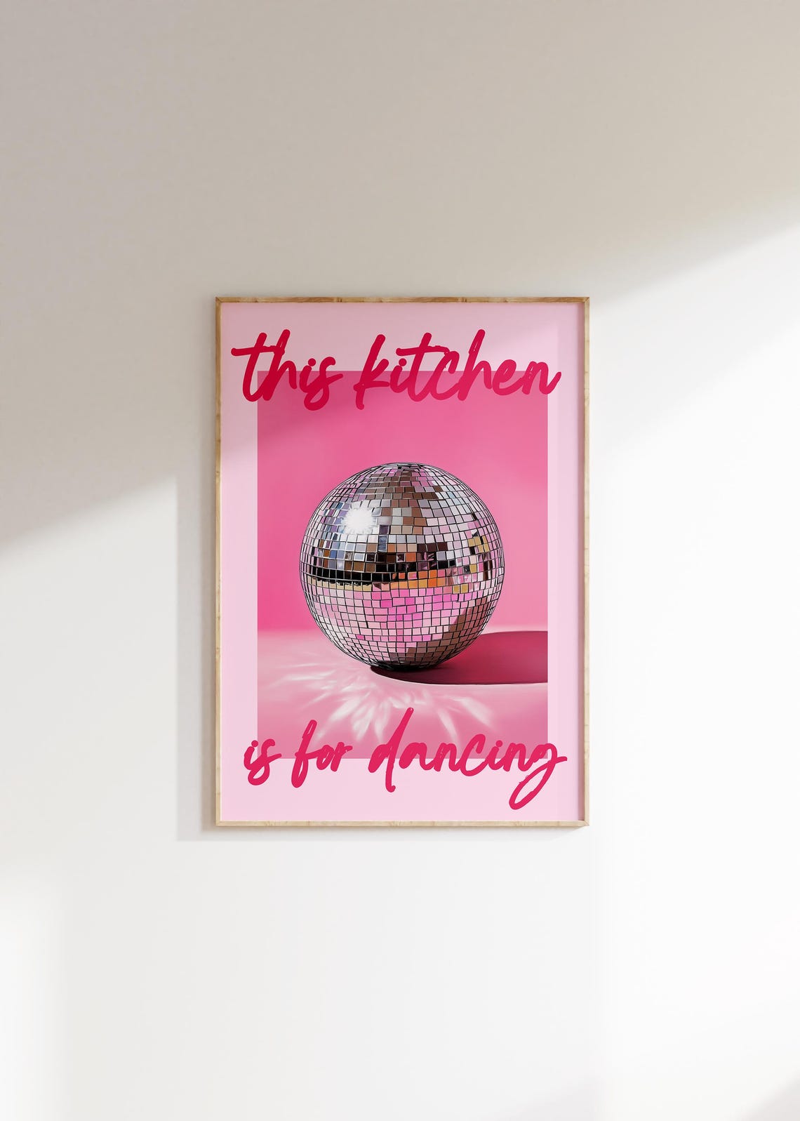 This Kitchen Is for Dancing Disco Ball Pink Fun Quote Wall Poster - Image 3