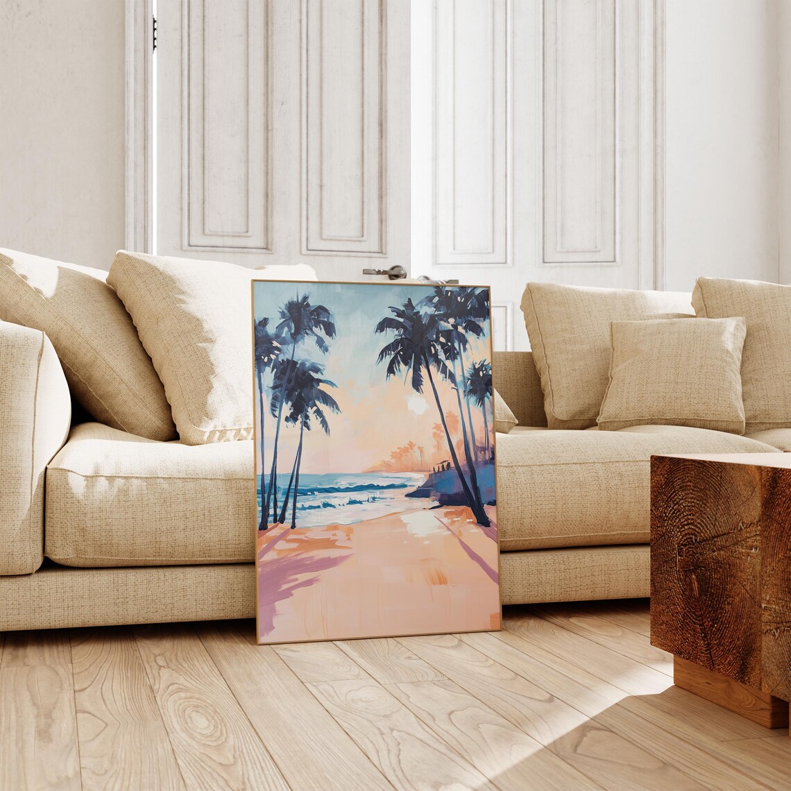 Pastel Palm Trees Tropical Beach Painting Calm Art Wall Poster - Image 3