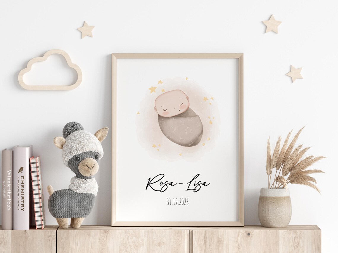 Personalized Sweet Sleeping Baby Memorial Angel Baby Star Poster