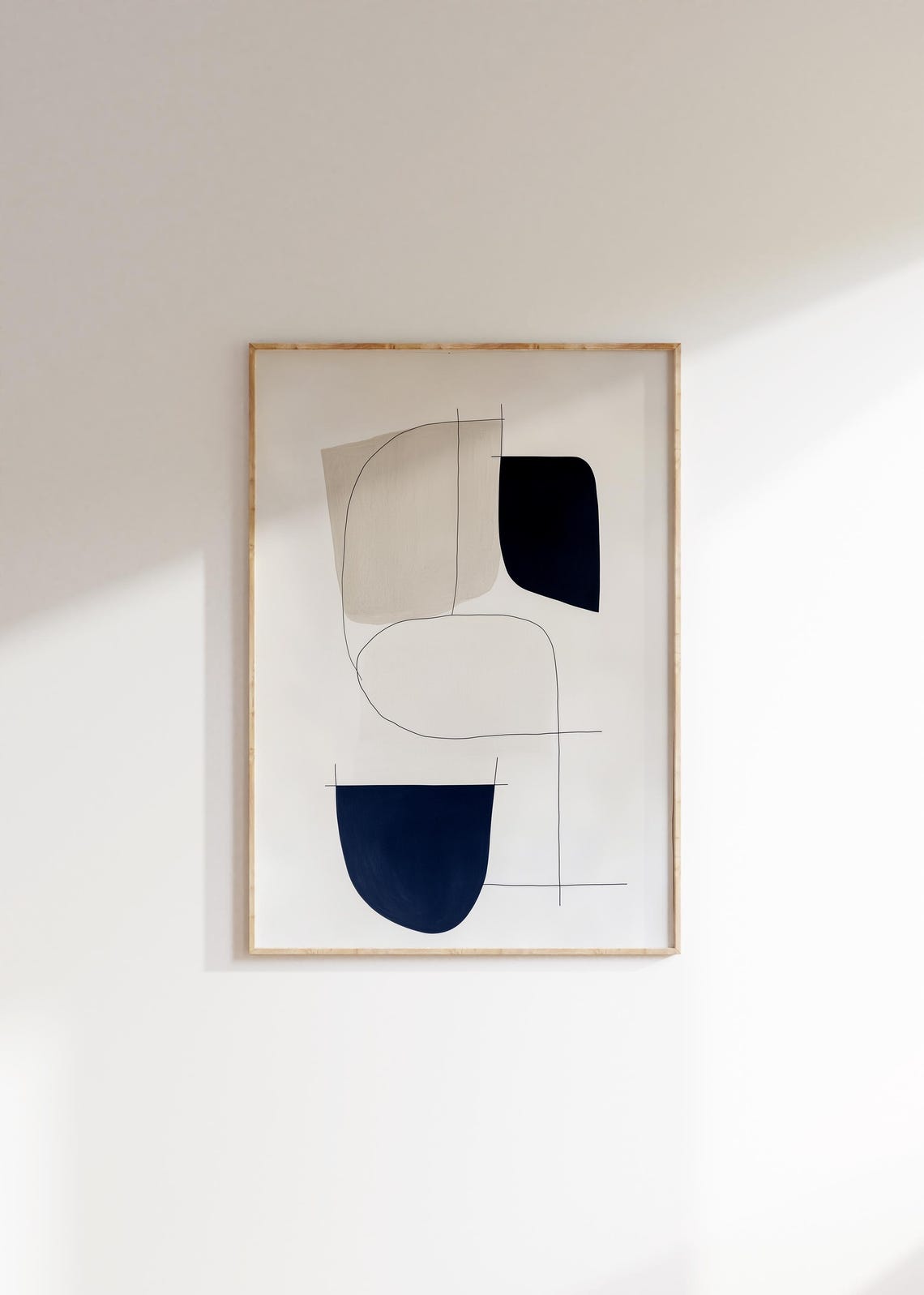 Minimal Geometric Line Art Beige Black Abstract Modern Decor Poster - Image 2