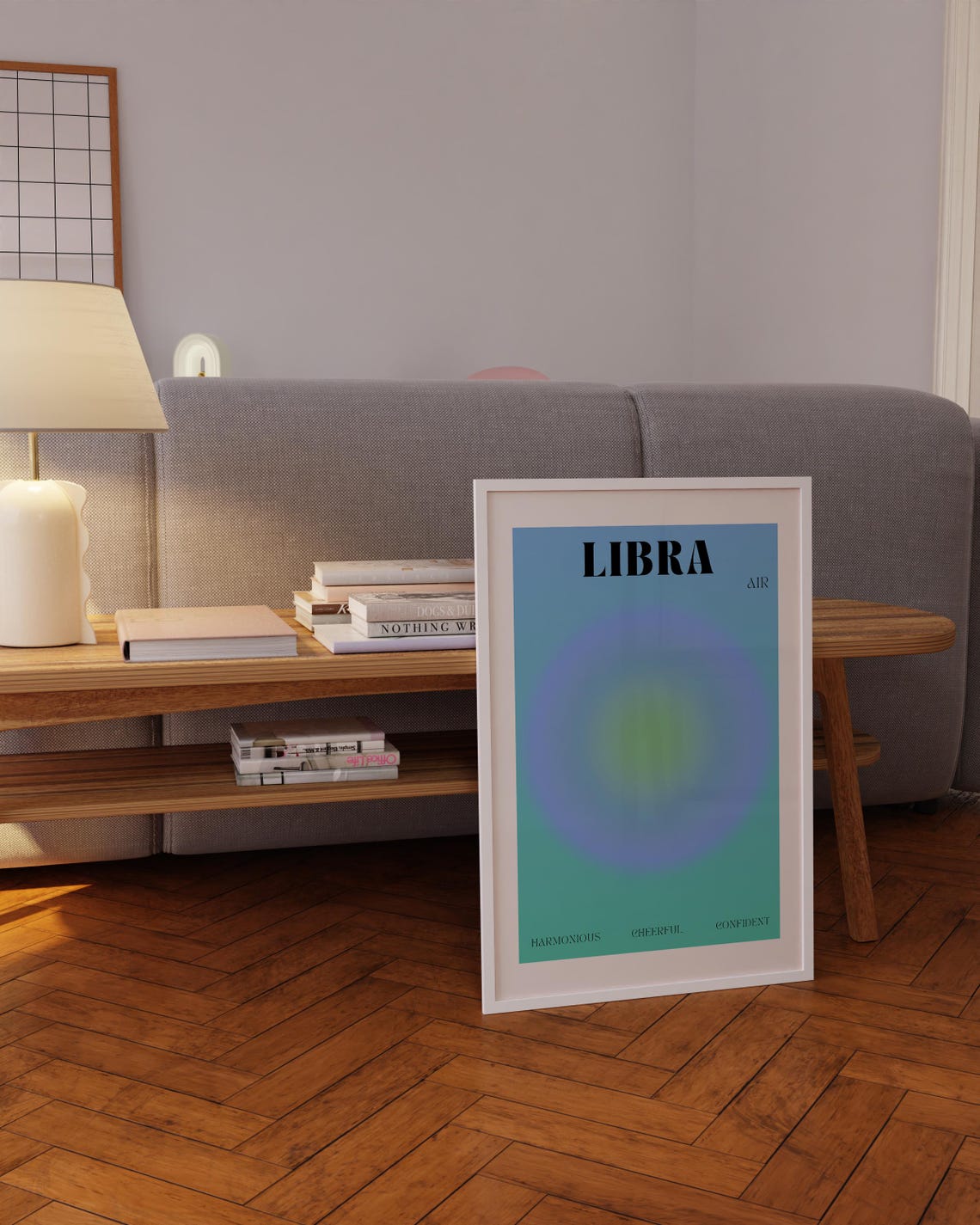 Libra Air Sign Teal Aura Gradient Serif Zodiac Astrology Poster - Image 5